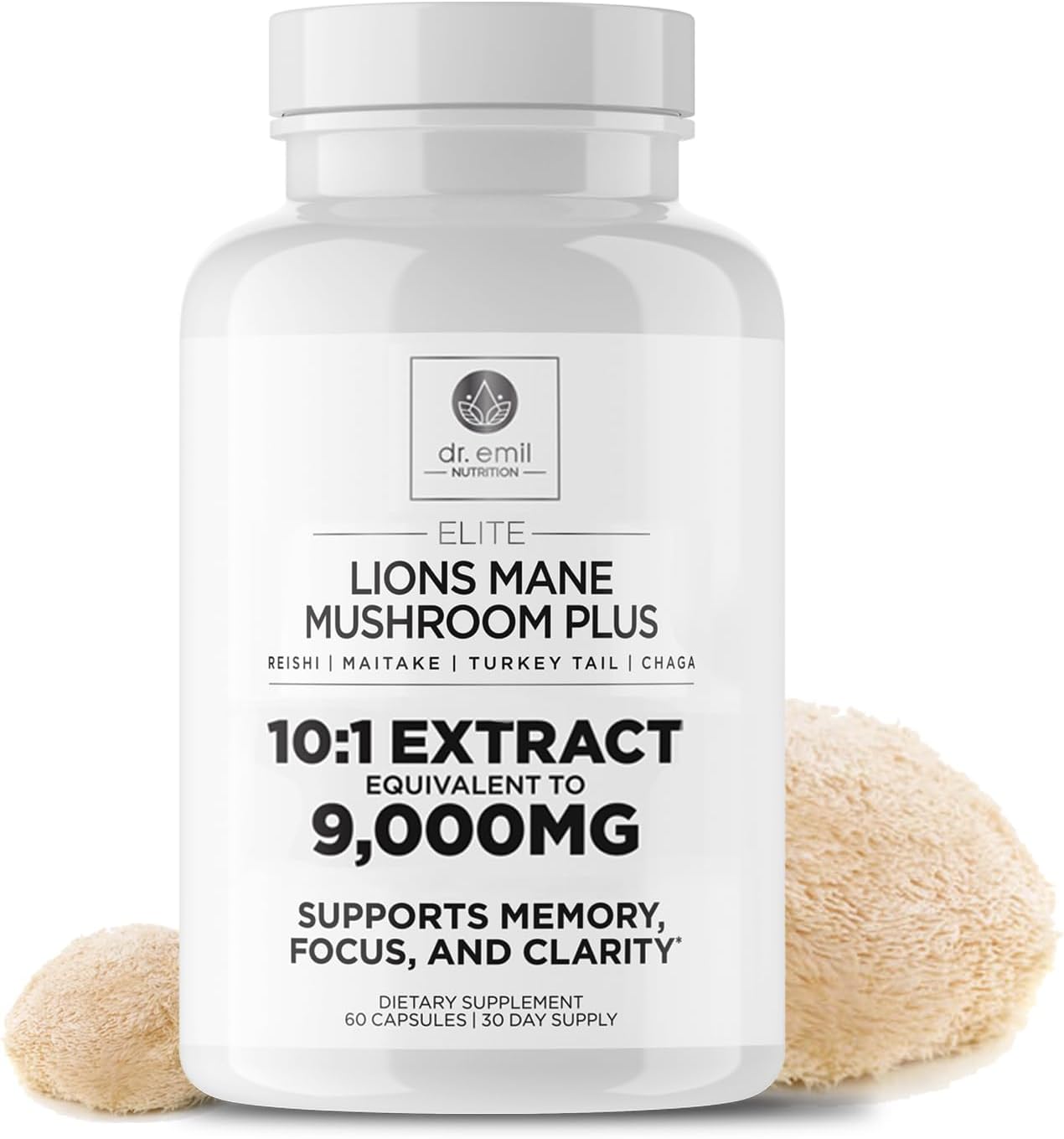 DR EMIL NUTRITION 9000mg Organic Lions Mane Supplement Capsules 60 count