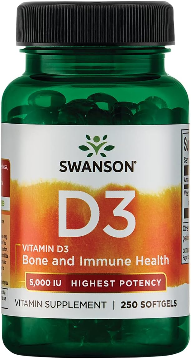 Swanson Vitamin D-3 5000 IU Bone Health Immune 250 Softgels Count