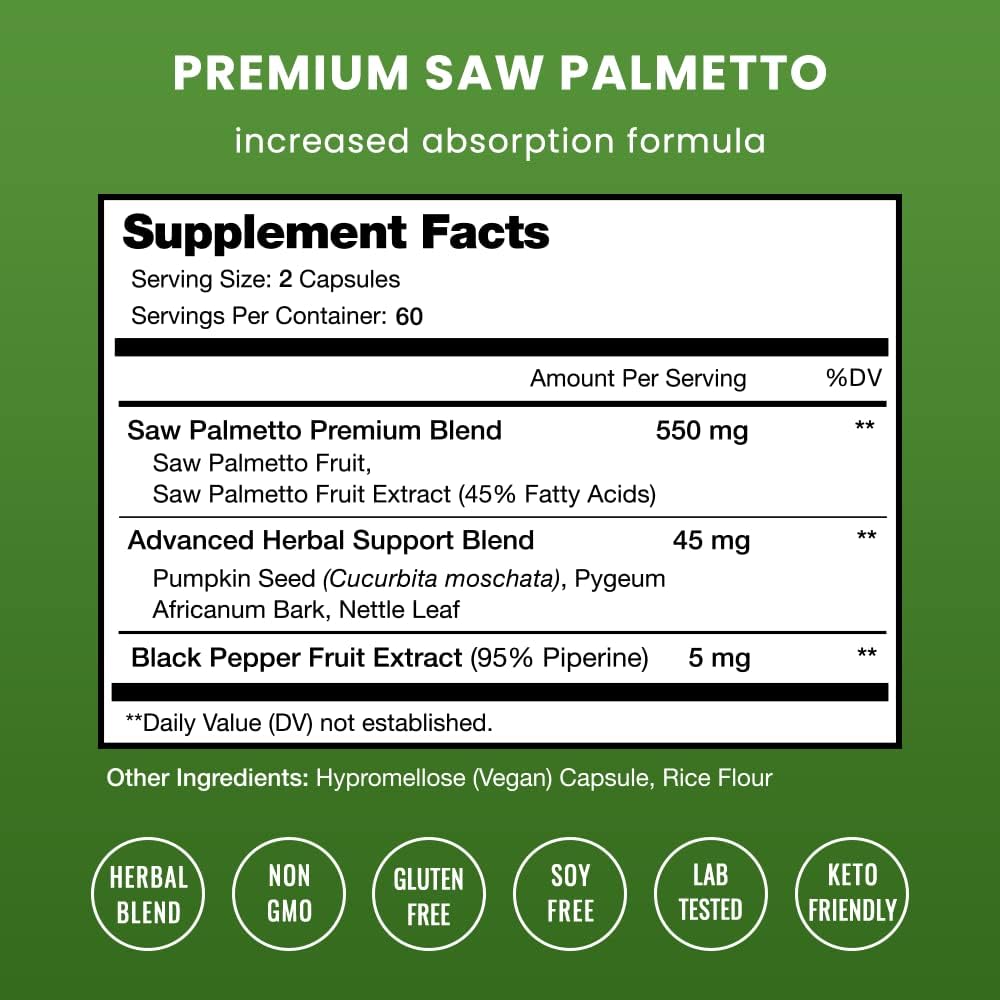 Saw Palmetto Supplement for Prostate Health [Extra Strength] 600mg Complex 120 count