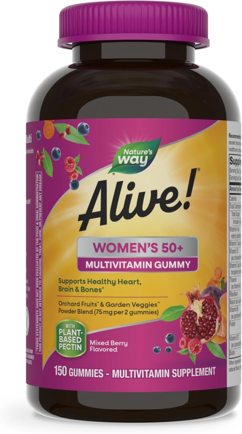 Nature's Way Alive! Women’s 50+ Daily Gummy Multivitamins, Supports Healthy Heart, Brain & Bones, Mixed Berry Flavored, 150 Gummies