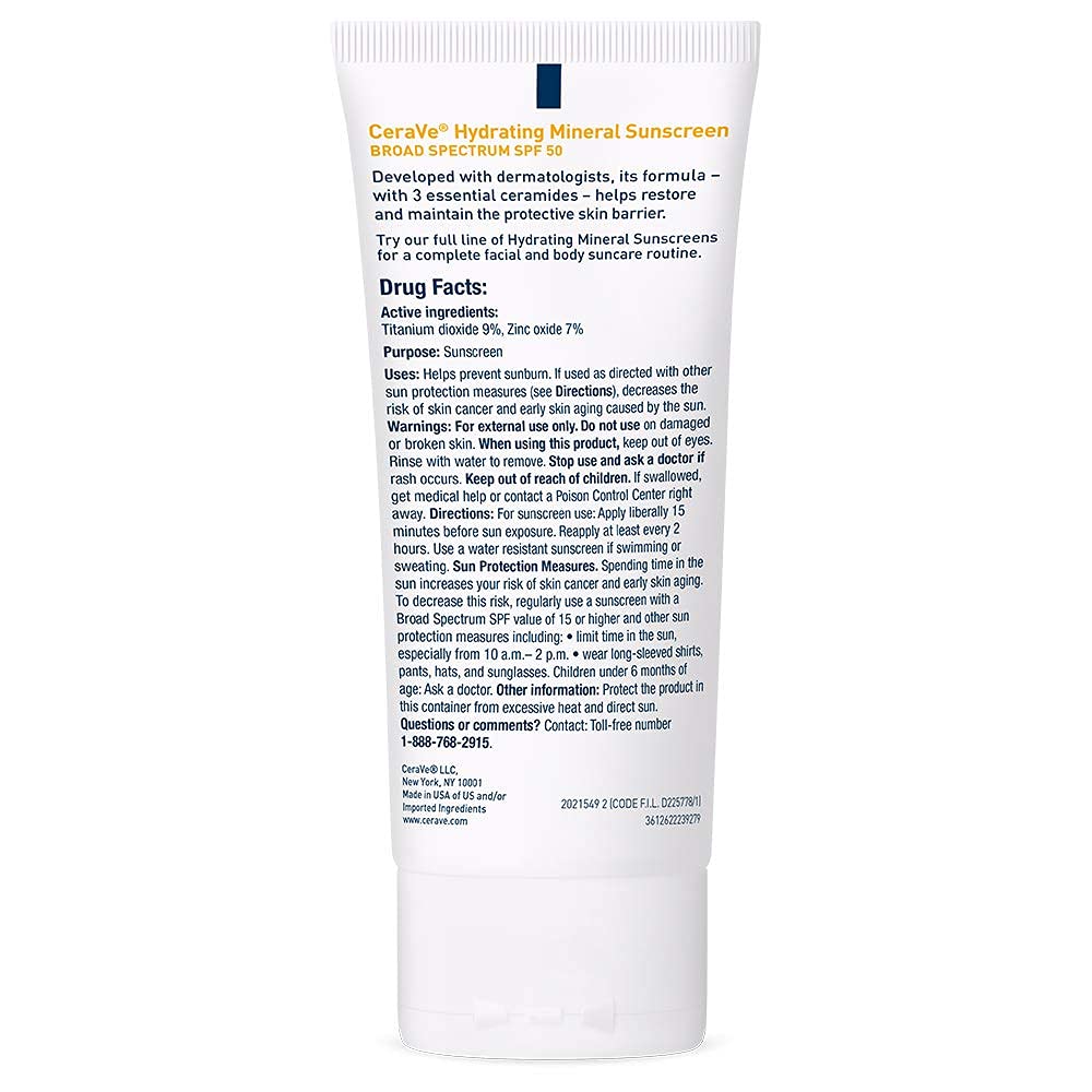 CeraVe  Mineral Sunscreen Face Sunscreen with Zinc Oxide & Titanium Dioxide