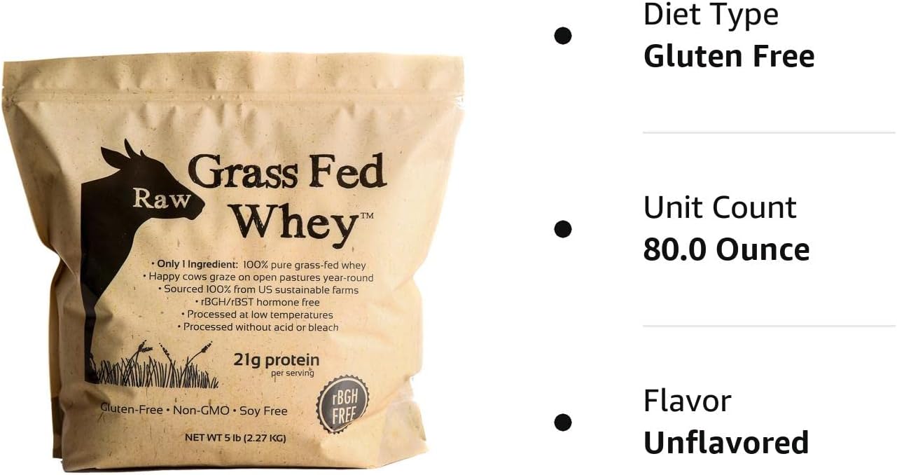 100% Raw Grass Fed Whey - Happy Healthy Cows, COLD PROCESSED Undenatured Protein Powder, 5LB