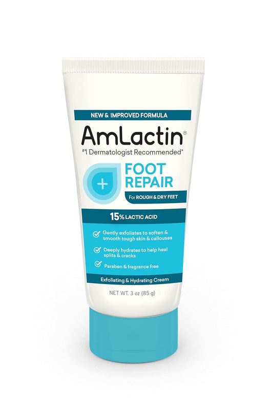 AmLactin Foot Repair Cream - 3 oz Foot Cream for Dry Cracked Heels with 15% Lactic Acid