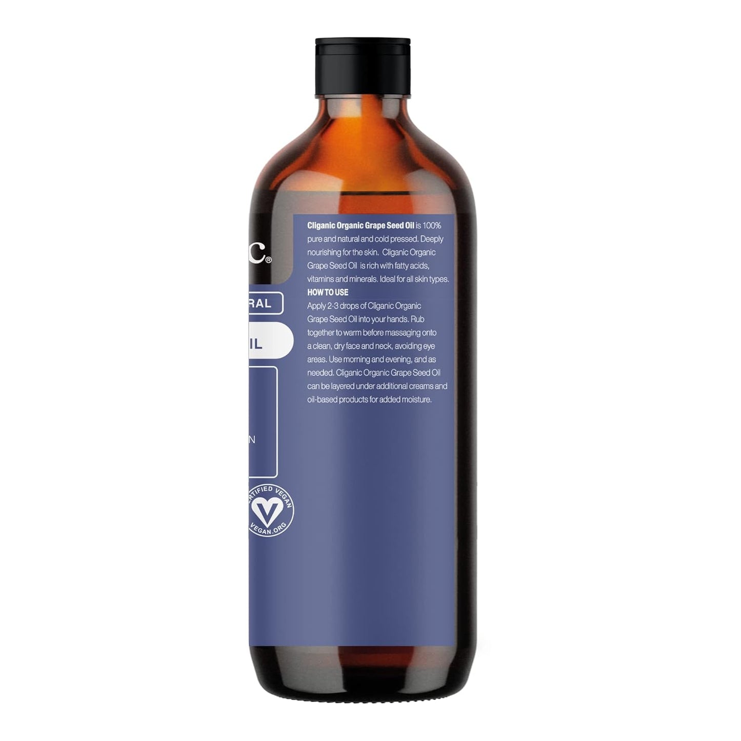 Cliganic Organic Grapeseed Oil, 100% Pure - For Skin, Hair & Face | Natural Cold Pressed Unrefined