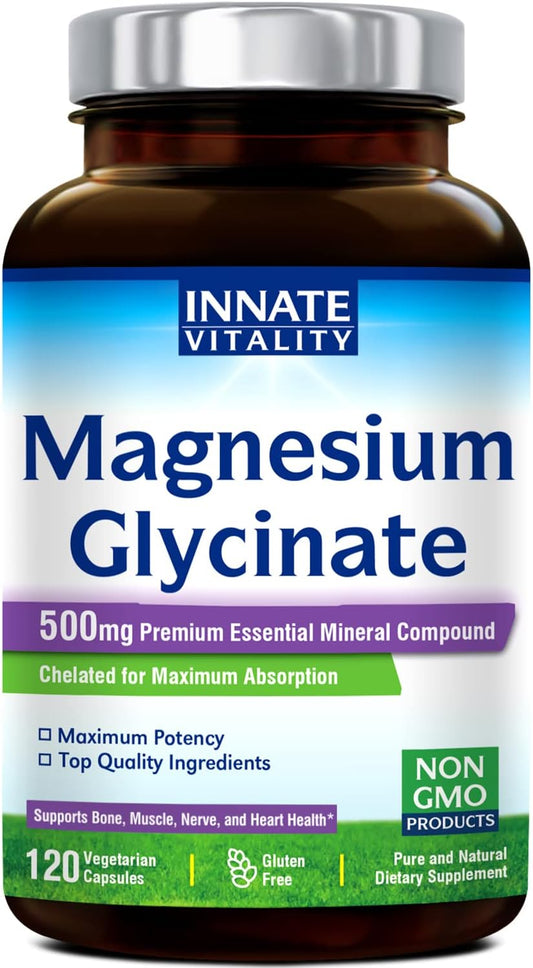 Innate Vitality Magnesium Glycinate 500mg,  Elemental Magnesium  120 Veggie Capsules