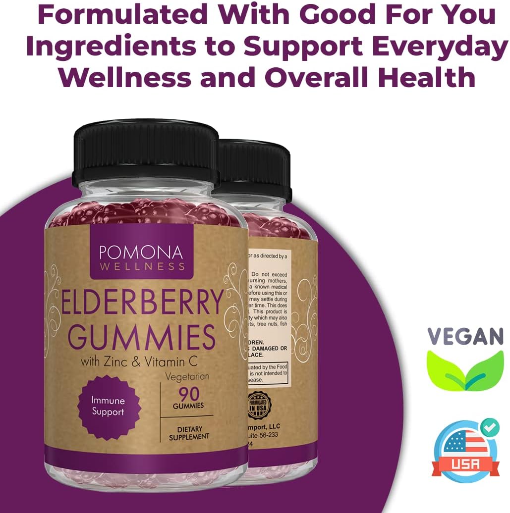 Pomona Wellness Elderberry Gummies with Zinc and Vitamin C for Immune  90 Gummies