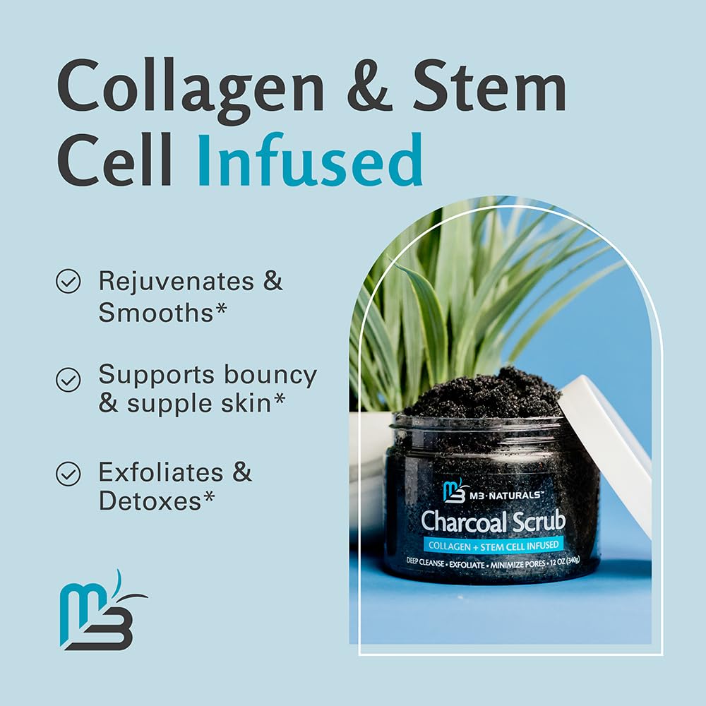 Charcoal Scrub Face Foot & Body Exfoliator Infused with Collagen and Stem Cell