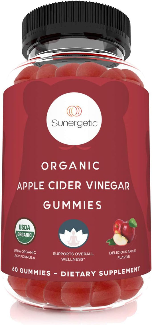 Sunergetic USDA Organic Apple Cider Vinegar Gummies with The Mother -60 gummies