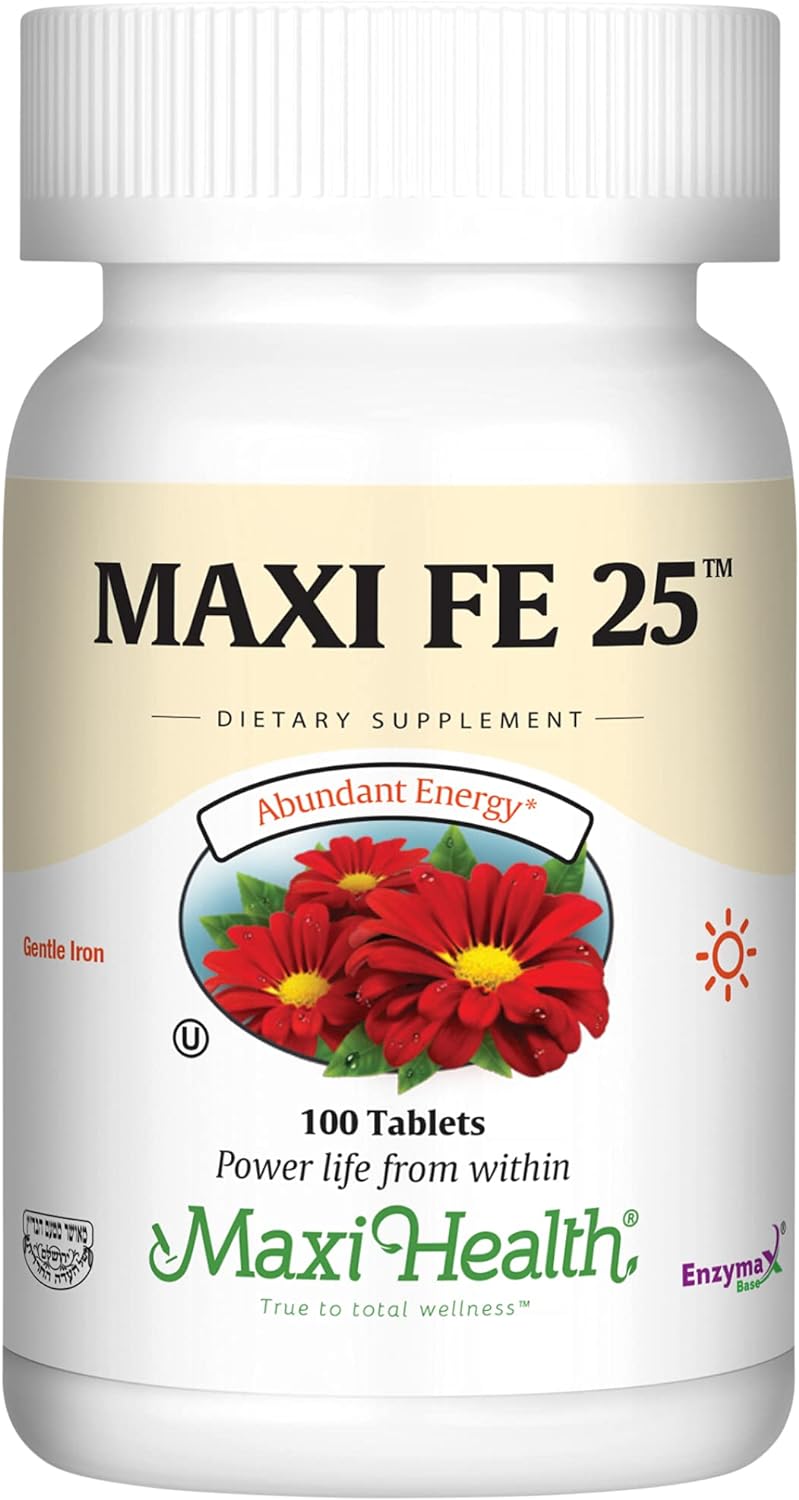 Maxi Health Iron Supplement for Women & Men - Gentle Iron 25 mg 100 Tablets