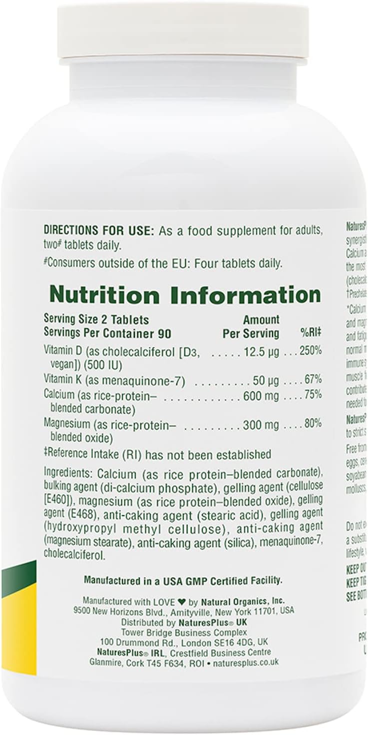 NaturesPlus Cal/Mag/VIT D3 with Vitamin K2-180 Tablets