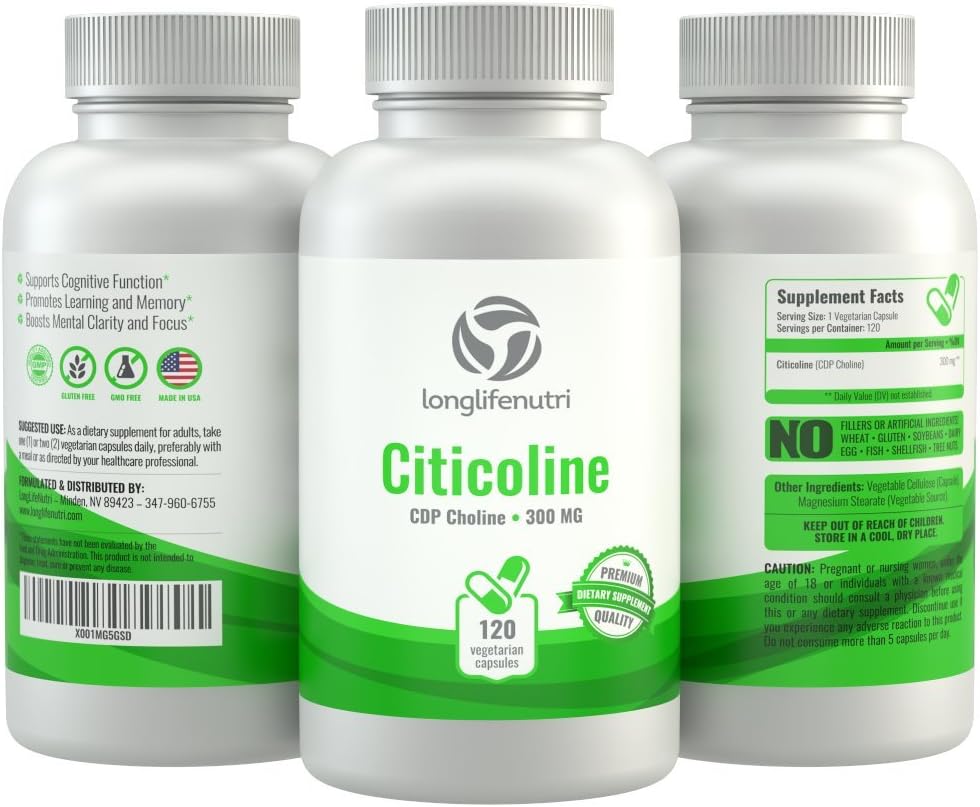 LongLifeNutri Citicoline CDP Choline  120 Veg Caps