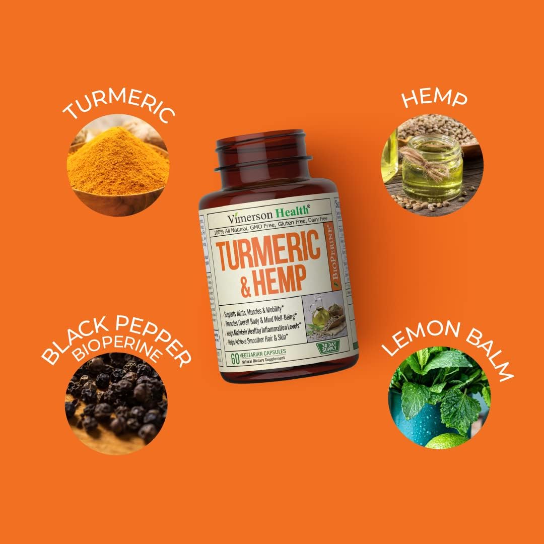 Turmeric and Hemp Capsules - Turmeric Curcumin with Black Pepper 60 capsules