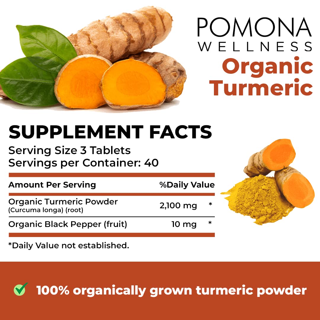 Pomona Wellness Organic Turmeric Supplement 2100 mg,120 Tablets