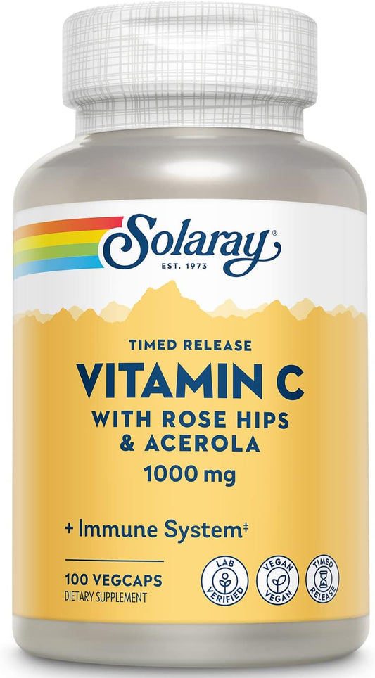 SOLARAY Vitamin C 1000mg Timed Release Capsules with Rose Hips 100 count