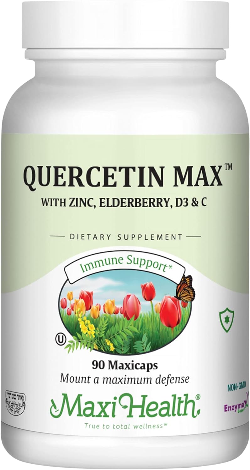 Maxi Health Quercetin 500mg with Zinc 30mg, Vitamin C 1000mg, Vitamin D 2500 IU, Elderberry 125mg -90 capsules