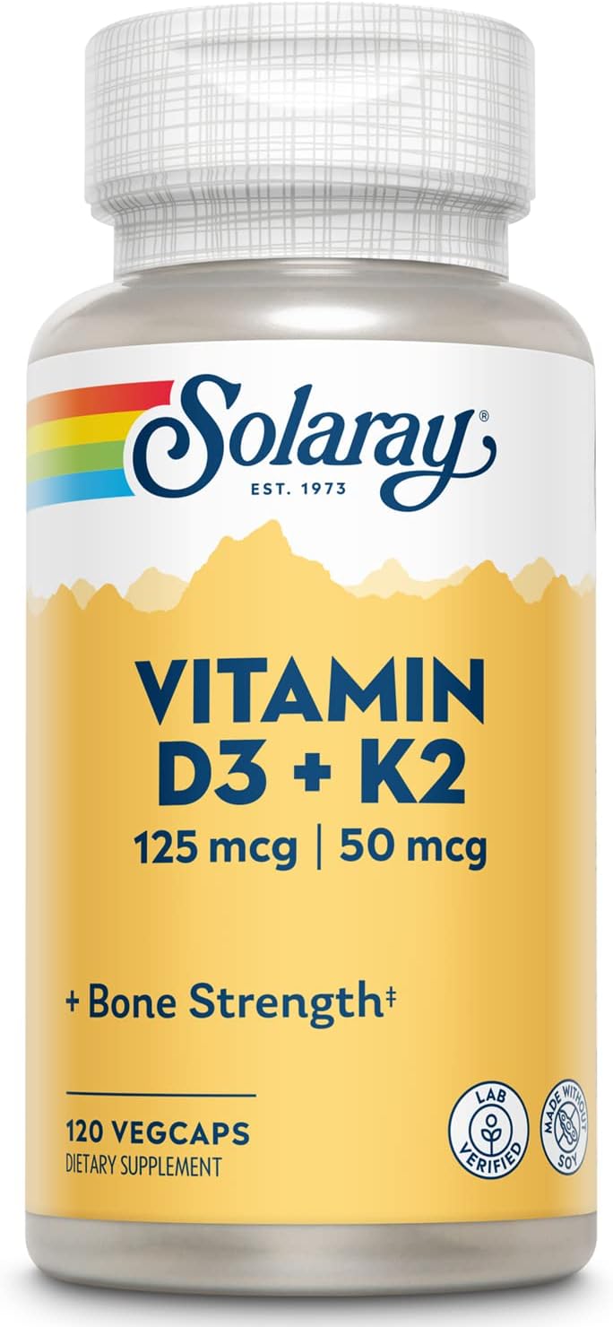 SOLARAY Vitamin D3 + K2, D & K Vitamins for Calcium Absorption and Support for Healthy