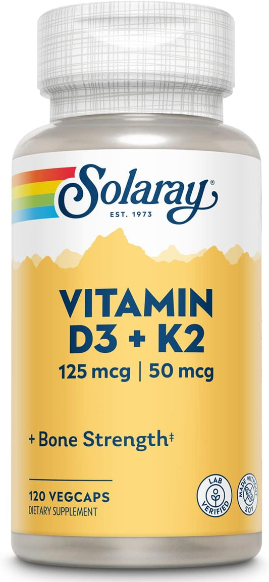 SOLARAY Vitamin D3 + K2, D & K Vitamins for Calcium Absorption and Support for Healthy