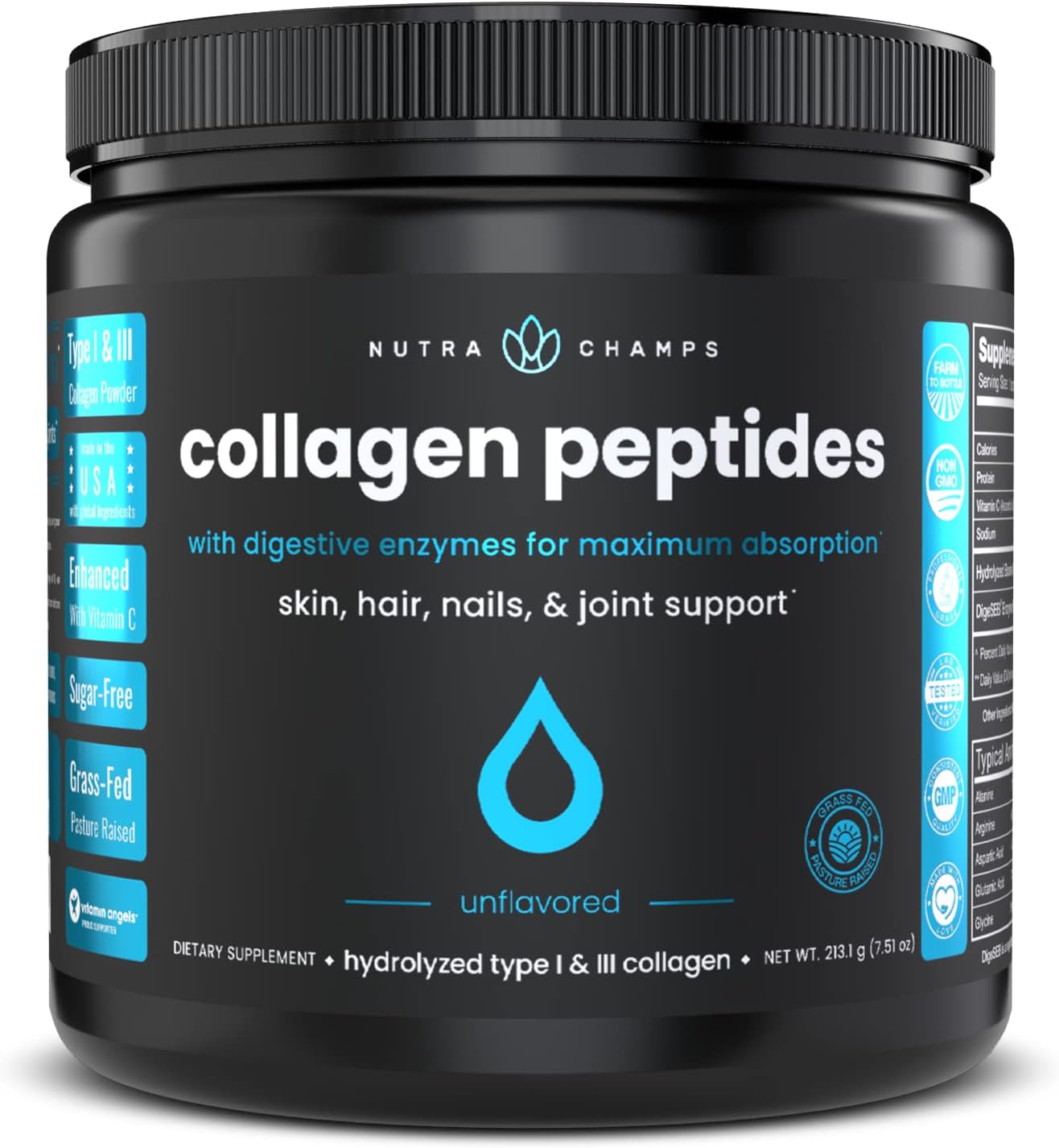 Collagen Peptides Powder - Enhanced Absorption, Double Hydrolyzed 7.45 ounce