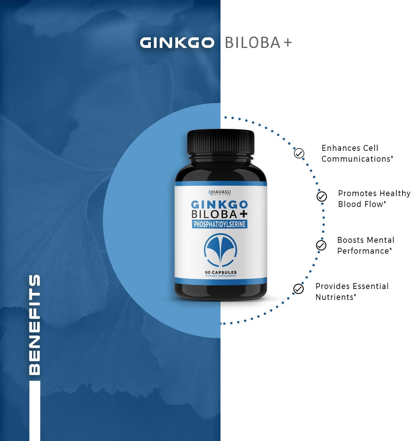 HAVASU NUTRITION Ginkgo Biloba Non-GMO 120mg, Supports Brain Health, 60 capsules