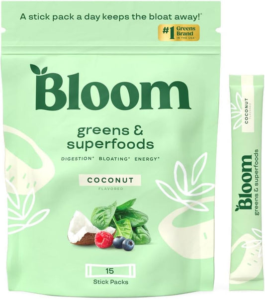 Bloom Nutrition Super Greens Powder Smoothie Mix, 15 Stick Packs