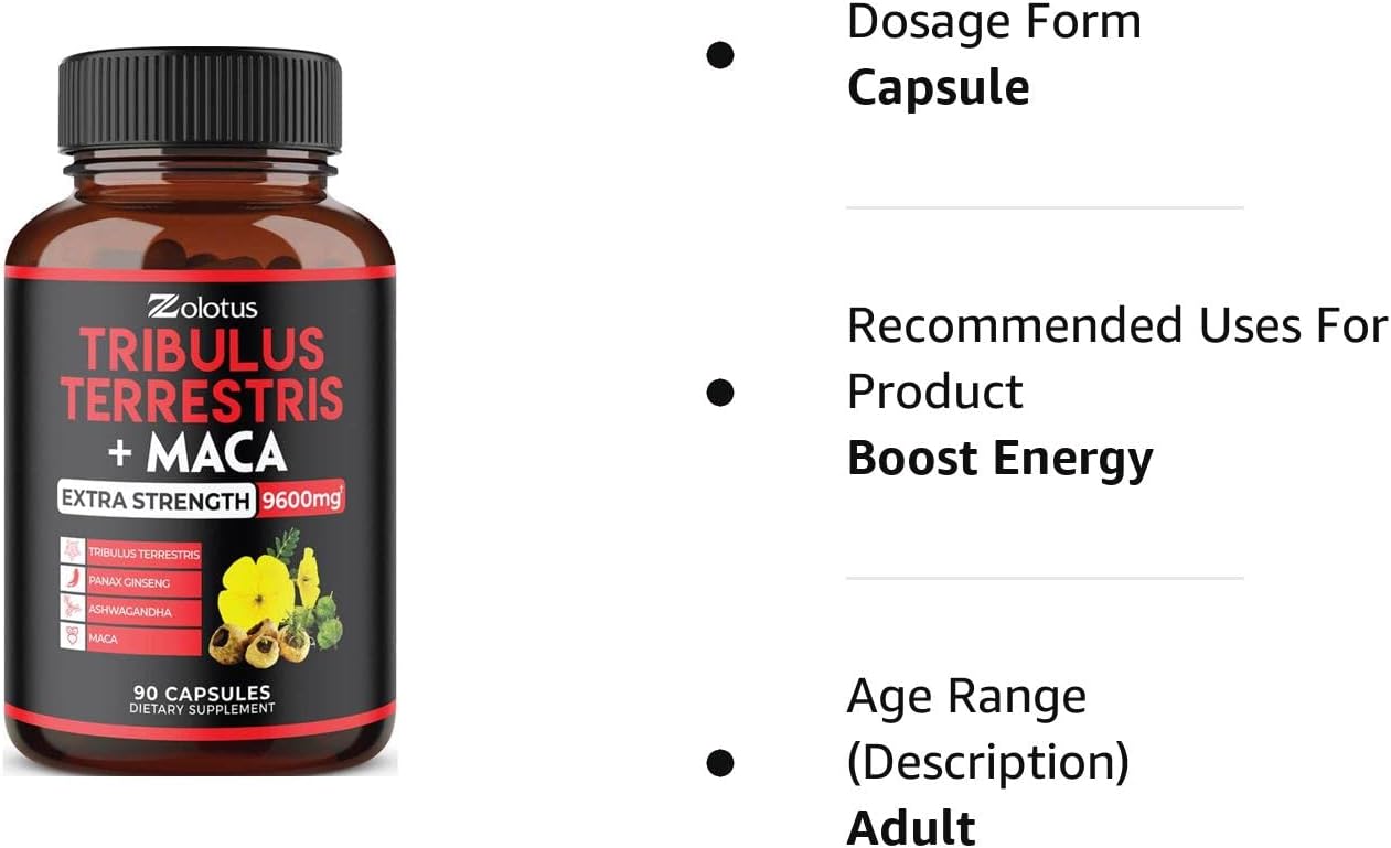 Zolotus Premium Tribulus Terrestris Capsules - 9600mg Per Serving -90 count