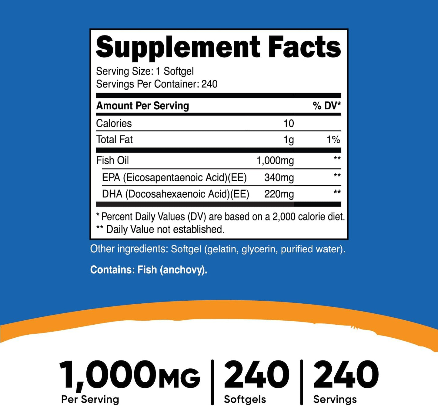 Nutricost Fish Oil Omega with EPA & DHA (1000mg of Fish Oil, 560mg of Omega-3), 240 Softgels,