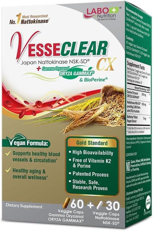 LABO Nutrition VesseCLEAR CX: Nattokinase NSK-SD + Gamma Oryzanol