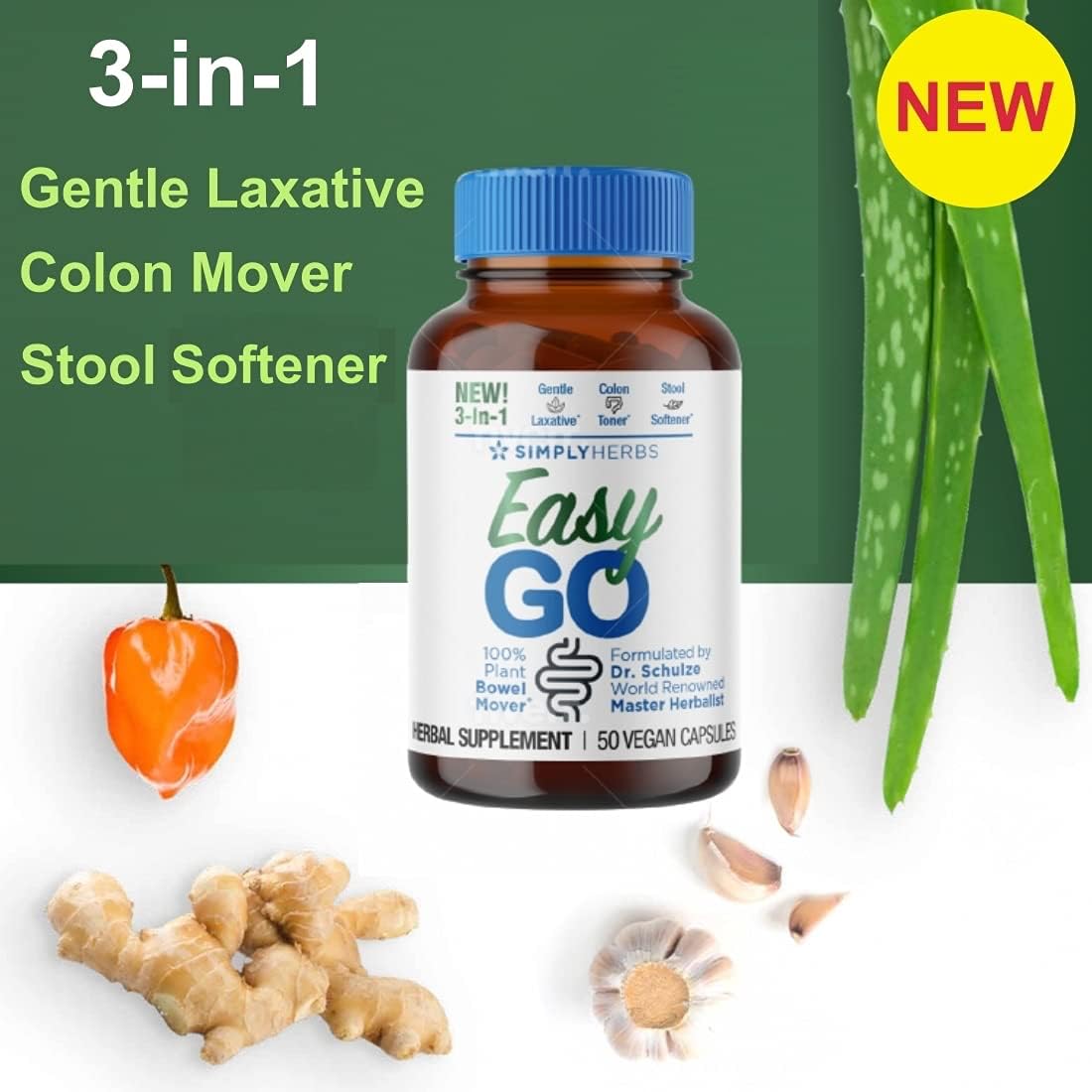 Dr. Schulze's Easy GO Bowel Mover - Formulated Gentle Laxative 50 capsules