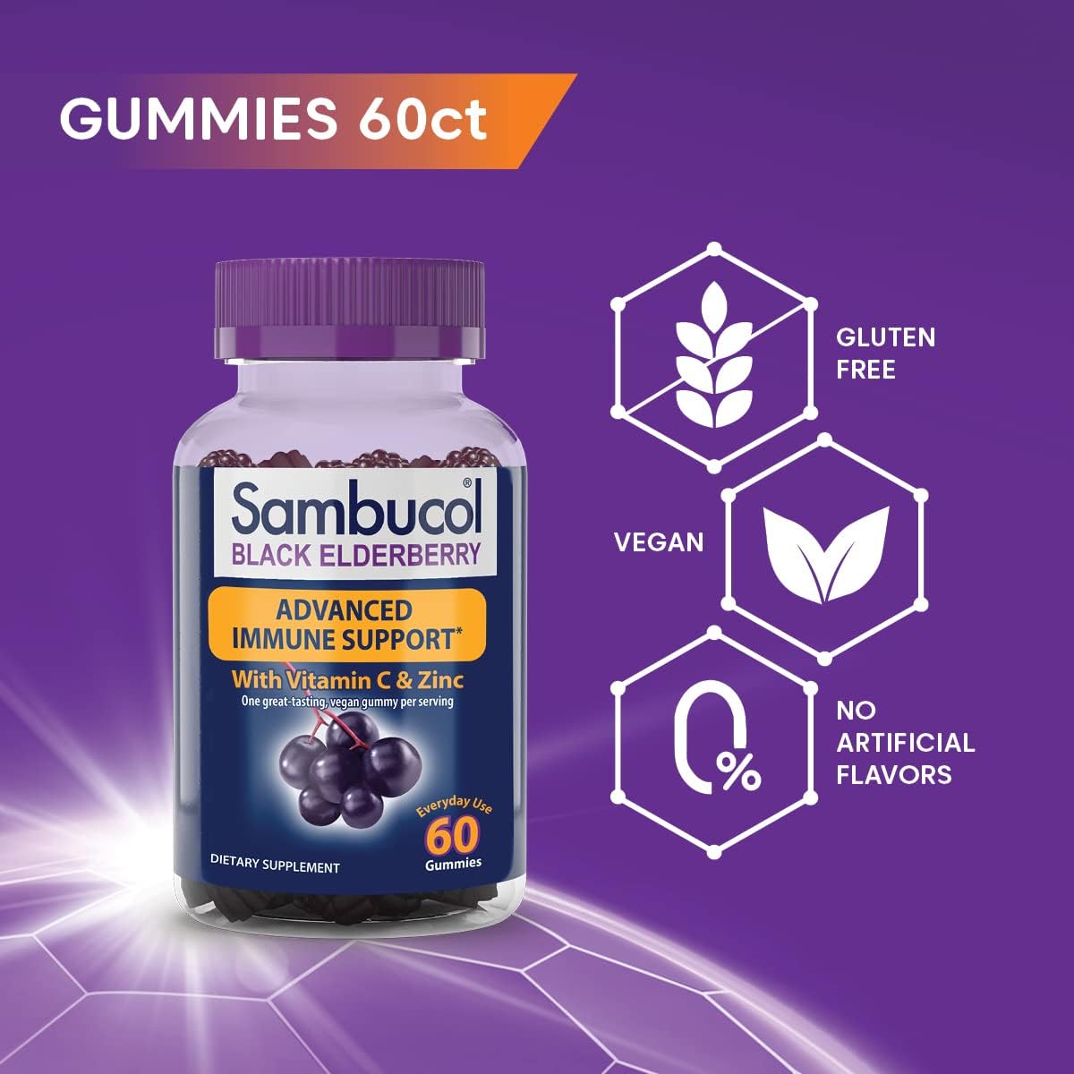 Sambucol Black Elderberry Gummies with Vitamin C & Zinc  60 Count