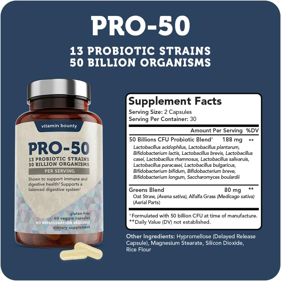 Vitamin Bounty Pro-50 Probiotics - 13 Probiotic Strains 60 Capsules