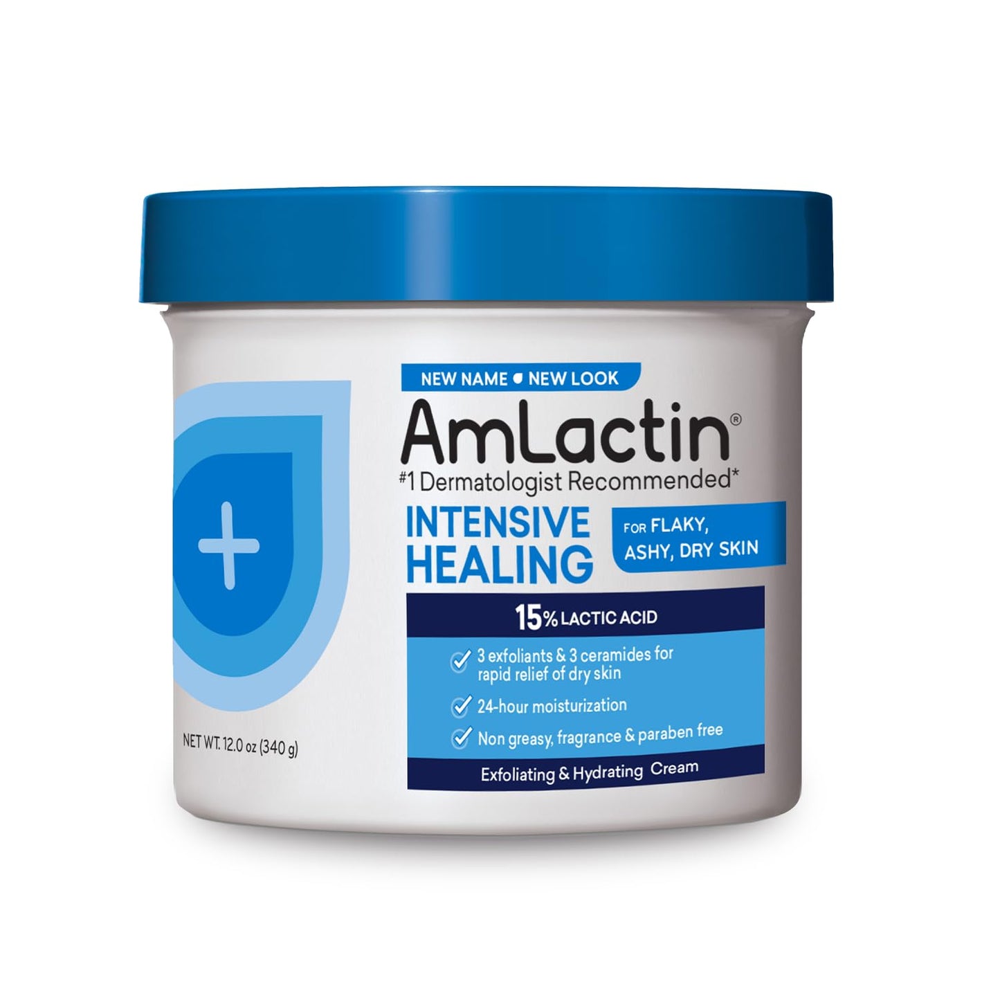 AmLactin Intensive Healing Body Cream – 12 oz Tub – 2-in-1 Exfoliator and Moisturizer