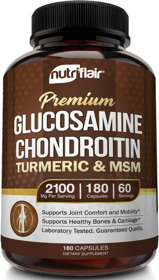 NutriFlair Glucosamine Chondroitin Turmeric MSM Boswellia, 180 Capsules