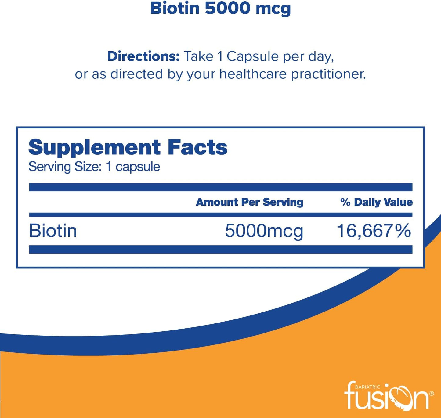 Bariatric Fusion Biotin 5000mcg Vitamin - 90 Count