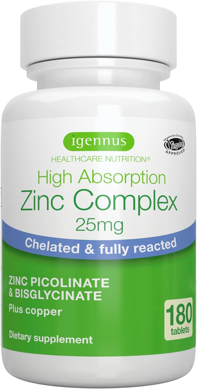 Chelated Zinc Picolinate & Bisglycinate Complex with Copper, 25mg Zinc, 180 Tablets