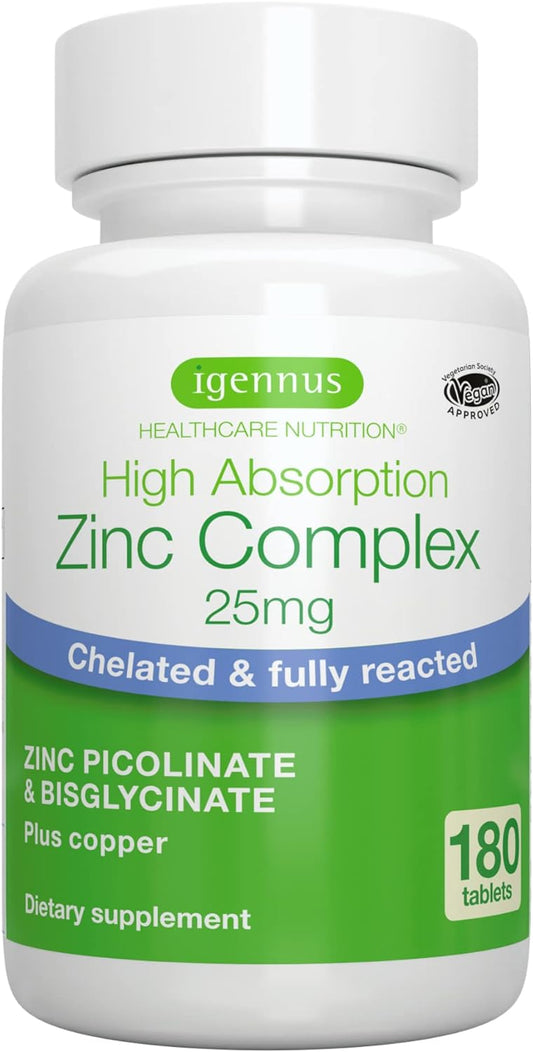 Chelated Zinc Picolinate & Bisglycinate Complex with Copper, 25mg Zinc, 180 Tablets