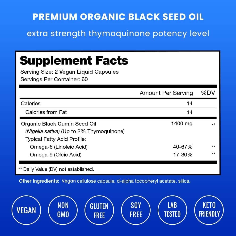 Organic Black Seed Oil Capsules | 120 Vegan Softgels