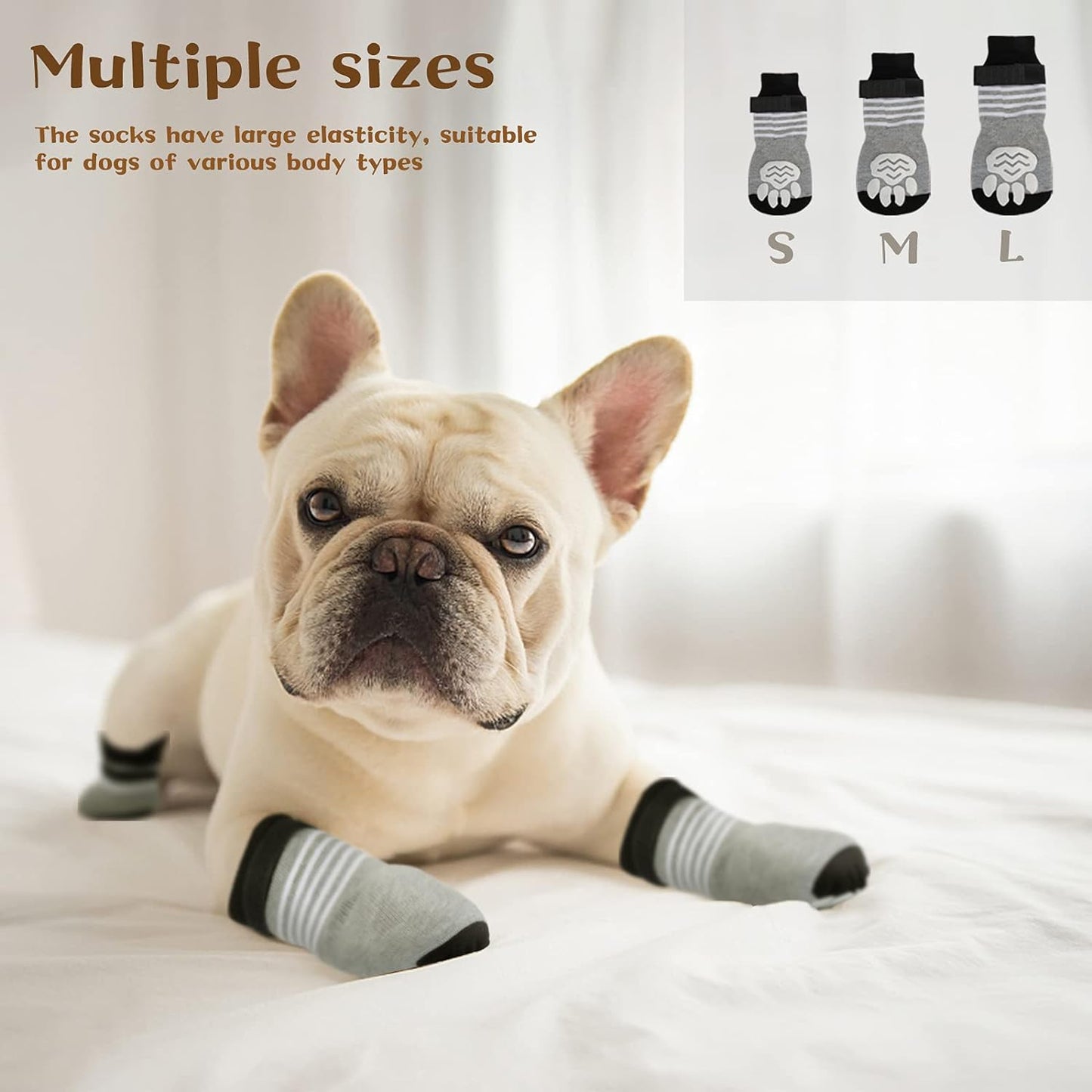 Rypet 3 Pairs Anti Slip Dog Socks - Dog Grip Socks with Straps Traction Control for  Indoor on Hardwood Floor Wear, Pet Paw Protector for Medium Dogs M