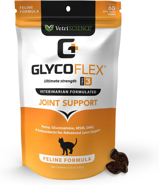 VetriScience GlycoFlex 3, Clinically Proven Joint Support Cat Supplements - 60 Chews, Chicken Flavor