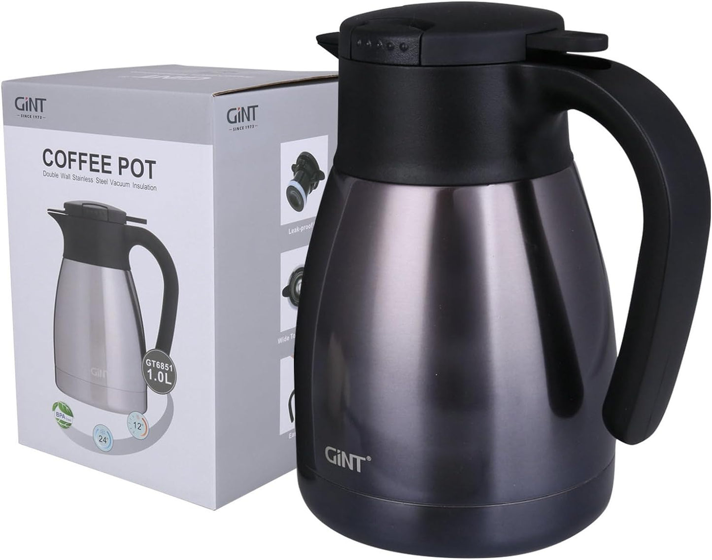 GiNT 1L / 34Oz Thermal Coffee Carafe, Insulated Stainless Steel Coffee Carafes for Keeping Hot Purple