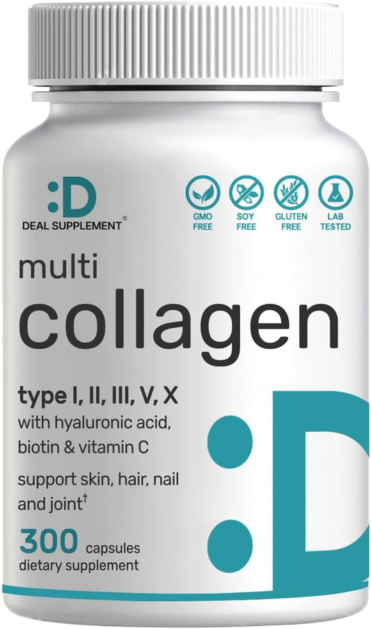 Multi-Collagen Pills with Vitamin C & Biotin - 300 Capsules