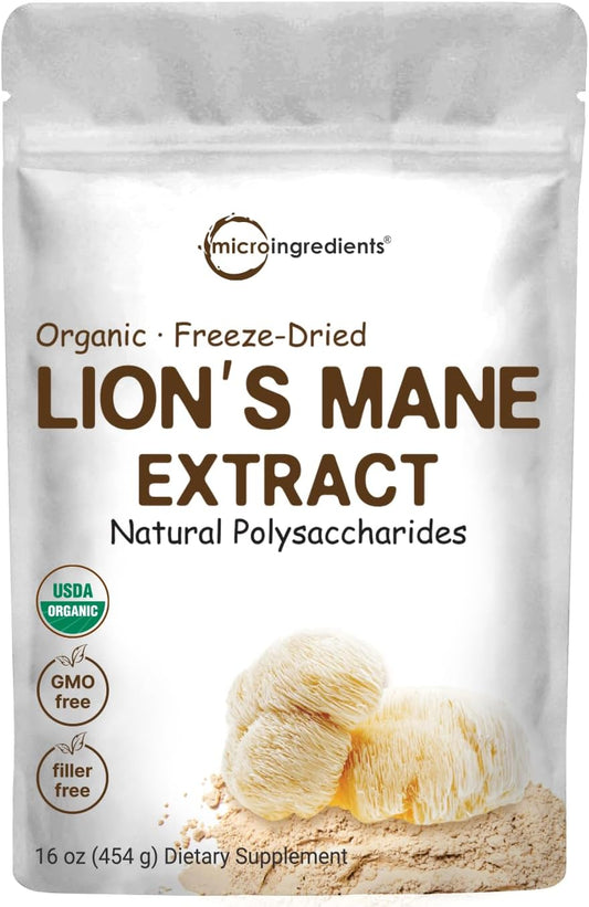 Micro Ingredients Organic Lions Mane Mushroom Supplement Powder 16 Ounce