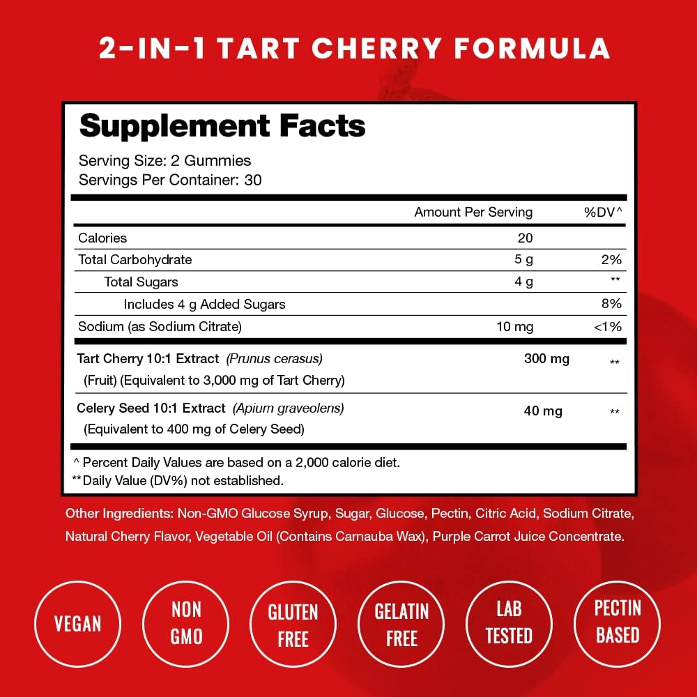 NutraChamps Tart Cherry Gummies - 3000mg Supplement with Celery Seed Extract - Vegan Tart Cherry Concentrate Gummy Vitamin