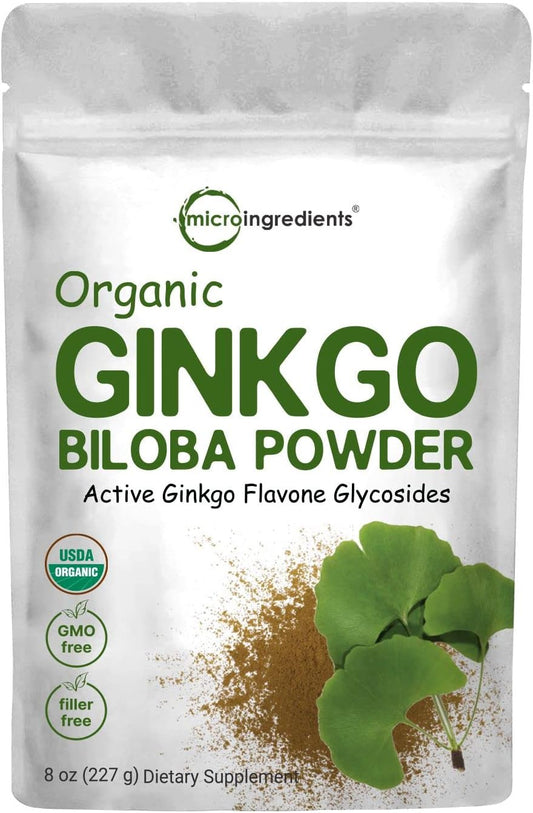 Micro Ingredients Raw Organic Ginkgo Biloba Powder, 8 Ounce