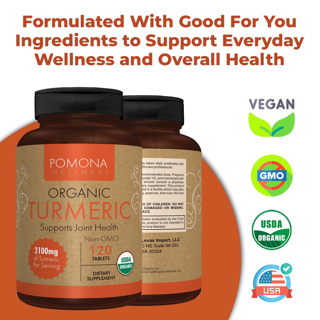 Pomona Wellness Organic Turmeric Supplement 2100 mg,120 Tablets