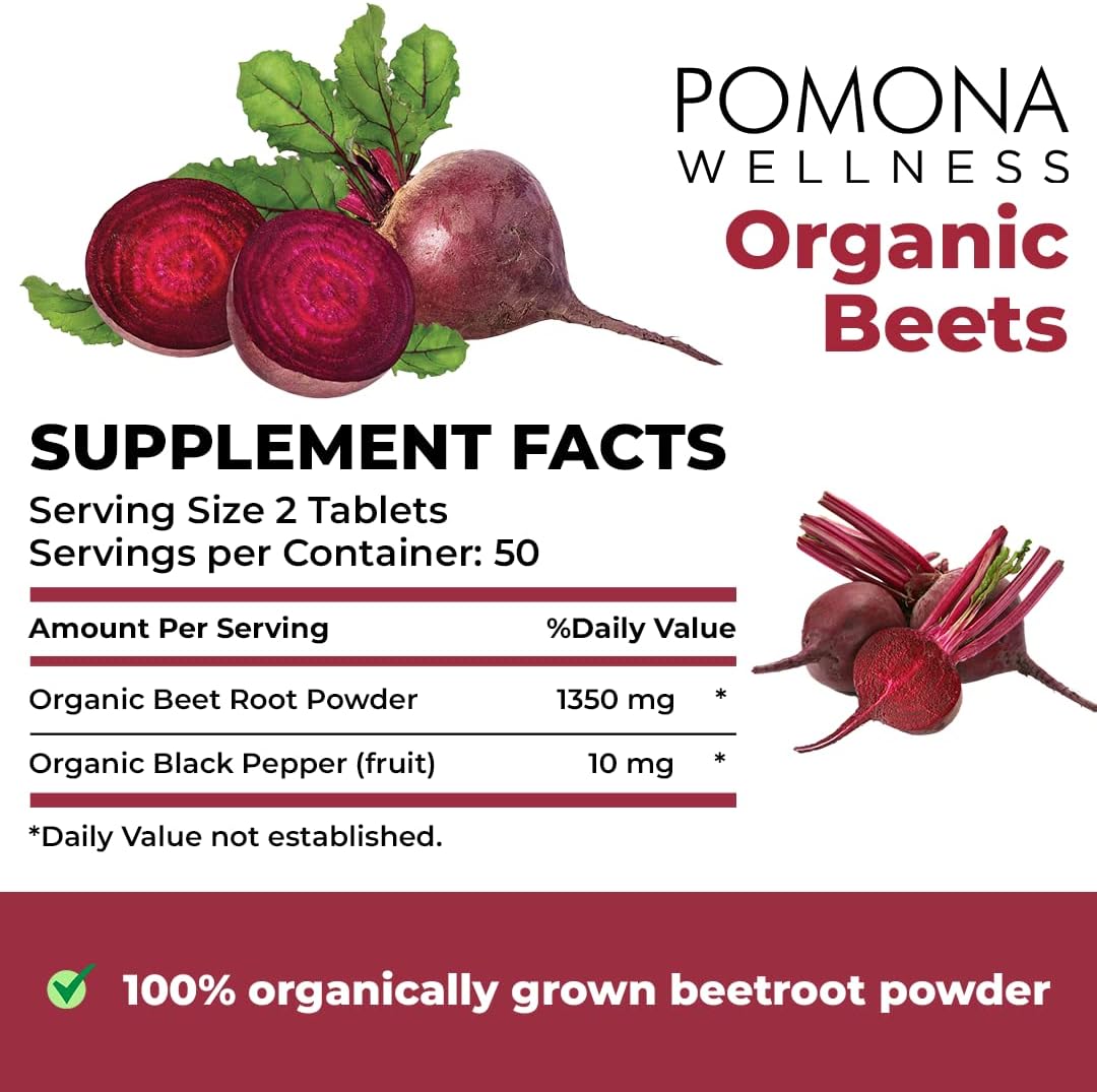 Pomona Wellness Beet Root Supplement Powder 1350mg, 100 Tablets