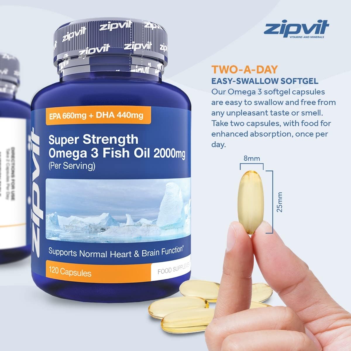 Omega 3 Fish Oil 2000mg, EPA 660mg DHA 440mg per Daily Serving. 120 Capsules