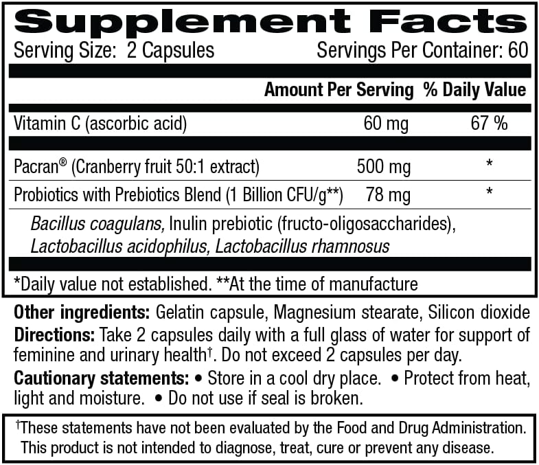 vH essentials Probiotics with Prebiotics and Cranberry Feminine Health Supplement - 120 Capsules