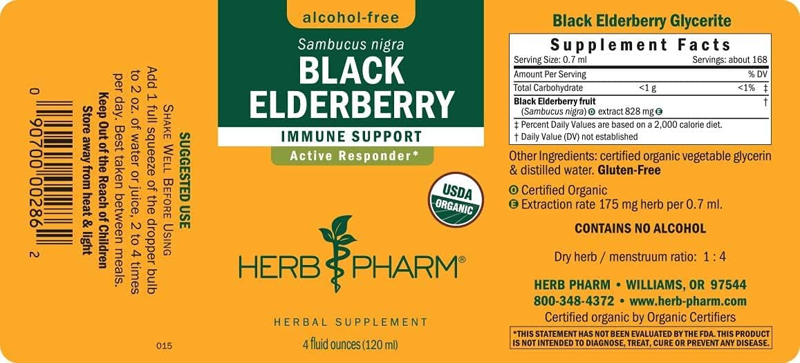 Herb Pharm Certified Organic Black Elderberry Liquid Extract 1 Ounce