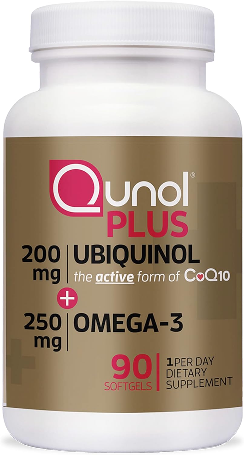 Qunol Plus Ubiquinol + Omega 3, Ubiquinol CoQ10 200mg with 250mg Omega-3 Fish Oil, 90 count