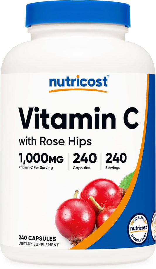 Nutricost Vitamin C with Rose HIPS 1025mg, 240 Capsules